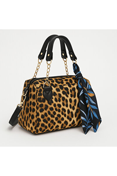 Satuna Leopar Desenli Gold Zincir Askılı Kadın Omuz ve El Çantası – Şık, Mini, Trend Model