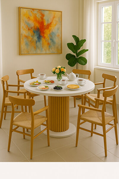 moka park avm Antoryum dekoratif şık yuvarlak tasarım mutfak masası yemek masası ahşap ayaklı