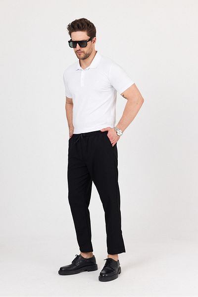 Buket Tekstil Men's Black Side Pocket Elastic Waist Relaxed Cut Fabric Trousers