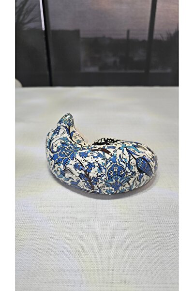 Kotans Seramik Çini Işlemeli Kedi Figürü - El Yapımı Uyuyan Kedi 20 X 15