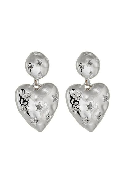 MioArt Star Patterned Dangle Silver/silver Heart Earrings