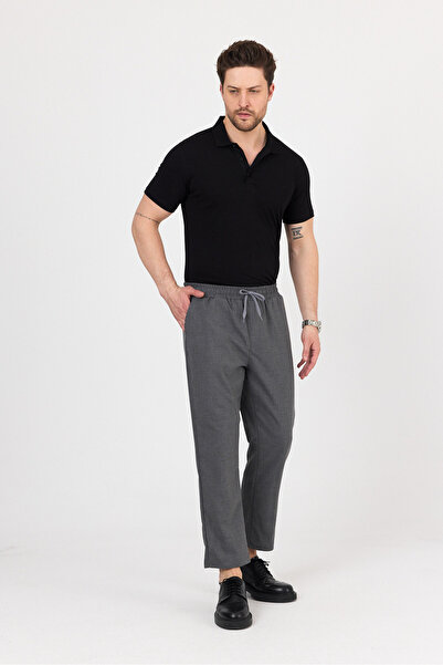 Buket Tekstil Men's Smoked Side Pocket Elastic Waist Relaxed Cut Fabric Trousers