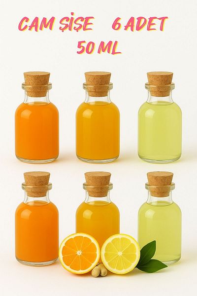 Rotanev 6Pcs Clear Glass Shot Bottle with Cork Stopper Gift Cologne Fragrance Ornament Multi-Purpose Bottle 50ml