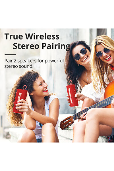 Tronsmart مكبر صوت ترونسمارت تريب ميني المحمول بتقنية البلوتوث، بلوتوث 5.3، 20 ساعة، ميكروفون وقت اللعب، مقاوم للماء (أحمر)