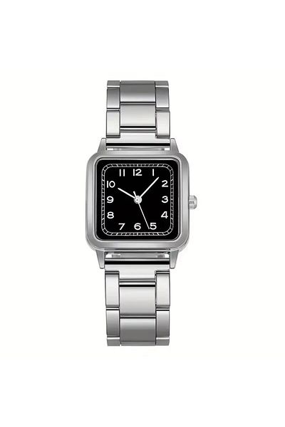 REDz Accessories Ceas Grace Classic, pentru femei, aspect clasic elegant, cuarț, pătrat, metalic, argintiu și negru