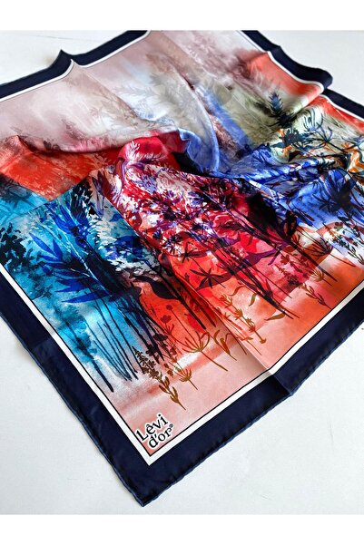 Levidor وشاح حريري تيفيل 46933 نمط مختلط باللون الأزرق الداكن