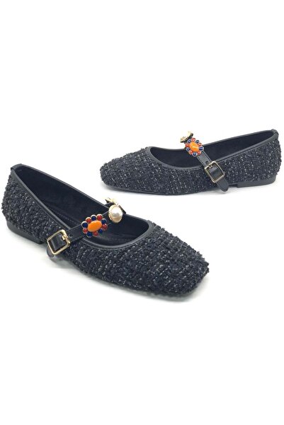 KOCAMANLAR Feles İnci T Sa detaljem kopče Ženske B Baletanke Cipele CRNE