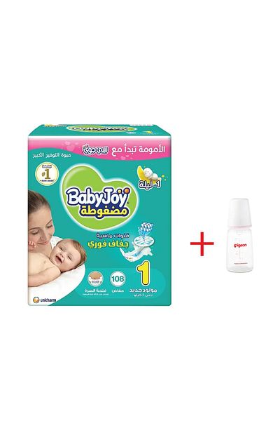 BabyJoy Baby Joy Diapers Size 1 Newborn 108 Count + Pigeon Plastic Feeding Bottle 120ml
