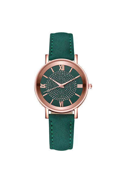 REDz Accessories Cadran solar, pietre prețioase, efect de piele, verde și aur...