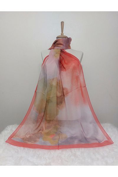 REMOMODA Patterned Watercolor Chiffon Shawl High Quality, Fine Texture Soft Chiffon
