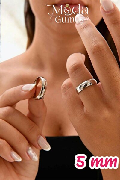 Moda Gümüş 925 Ayar Gümüş 5 mm Bombeli Düz Gümüş Alyans Yüzük