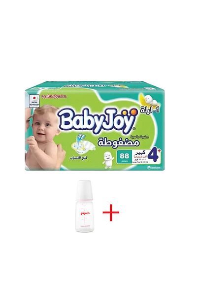 BabyJoy Baby Joy Diapers Box Size 4+ 88 Count + Pigeon Plastic Bottle 120ml