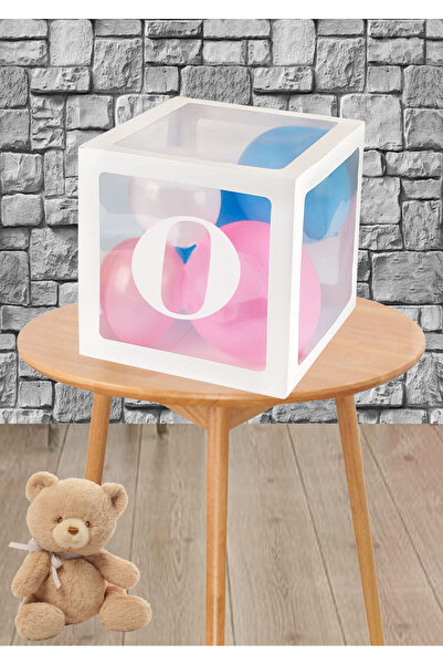 Doğumgünü Atölyem O Harfli Şeffaf Beyaz Balon Kutusu ve 5 adet Küçük Balon Se...