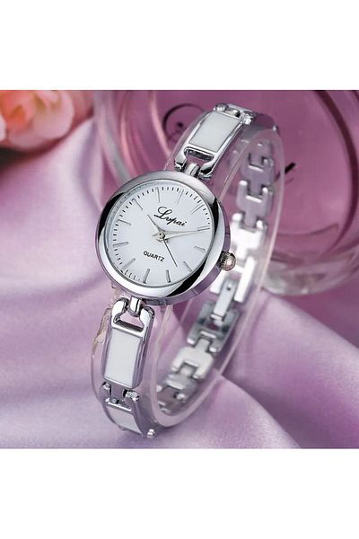 REDz Accessories Ceas Divine Lupai, Ultra Subțire, pentru Femei, Mecanism cu Cuarț, Analog, Curea Metalică, Argintiu și Alb