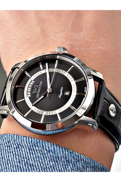 Romanson With Calendar Sapphire Glass 24 Months Guarantee Leather Band Steel Case Men's Wristwatch 1632.03Sz