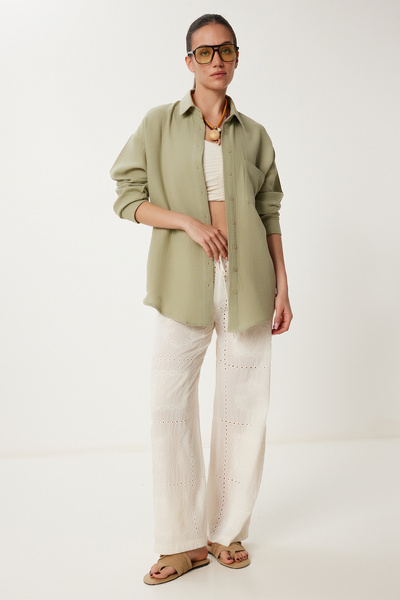 Lovelyİstanbul Oversize Basic Müslin Gömlek AÇIK HAKİ LMX0002