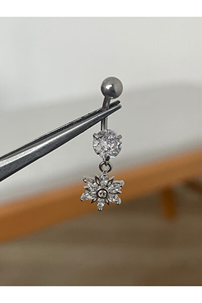 Rupen Kraft 316 L Cerrahi Çelik Parlak Taşlı Çiçek Detaylı Gold Göbek Piercingi