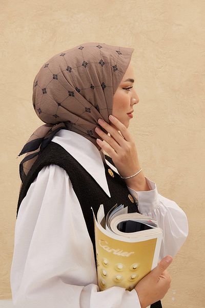 Silk Home Olinda Scarf 48001-02 Brown 42017 Monogram Pattern