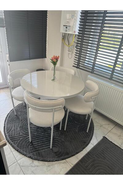 SEZBİL Yuvarlak Ahşap Teddy Bohem Masa Takımı Bohem 4 Kişilik Mutfak Masa Sandalye Takımı İskandinav