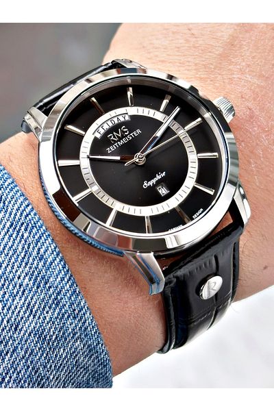 Romanson With Calendar Sapphire Glass 24 Months Guarantee Leather Band Steel Case Men's Wristwatch 1632.03Sz
