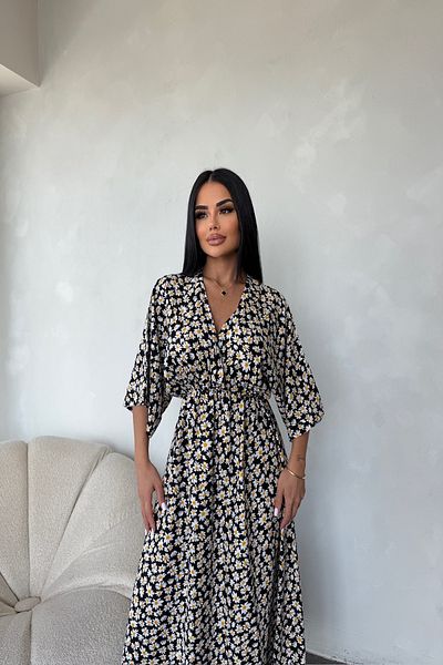 LİLA İSTANBUL Double Breasted Neckline Viscose Fabric Floral Patterned Bat Sleeve Summer Dress