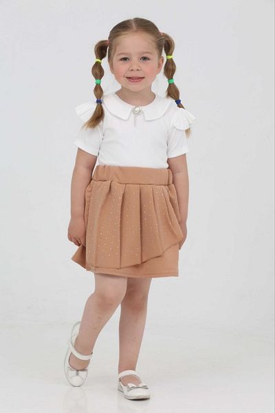 junior baby kids Комплект от бебешка блуза с яка и пола с камъни