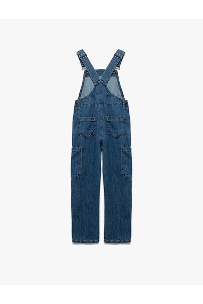 Koton New Season Cotton Square Collar Adjustable Strap Long Denim Salopet Jumpsuit