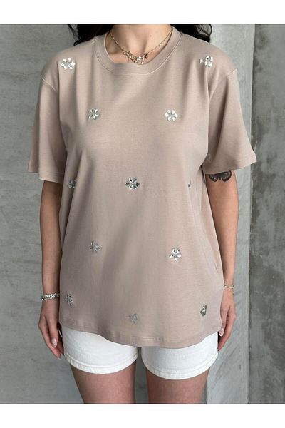 FERZOLAİO Butterfly Stone Beige T-Shirt