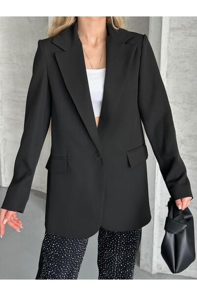 FERZOLAİO Striped Lined Black Blazer Jacket