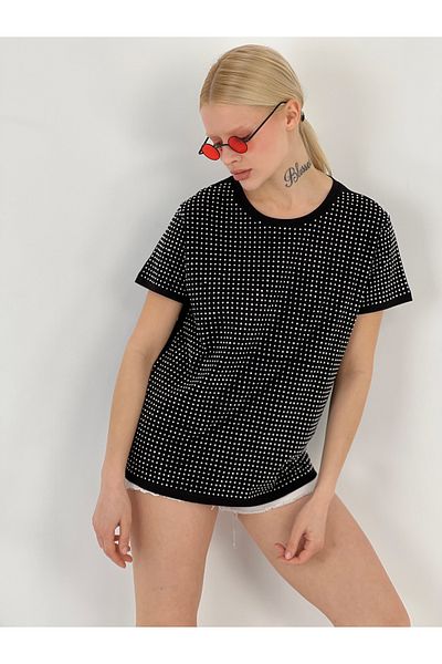 Miss Poem Women's Stoned Black T-Shirt
