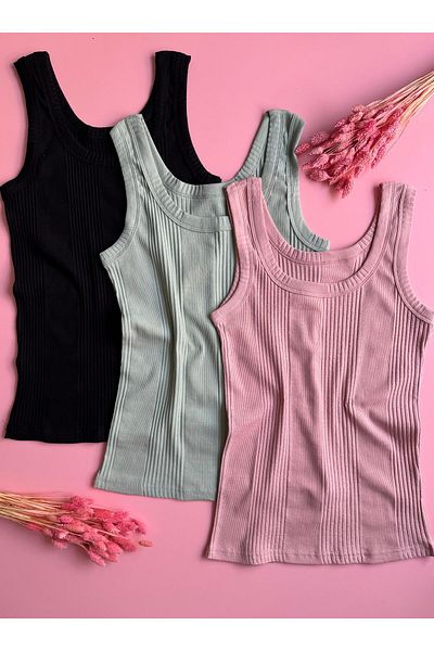 VicTroy Linea Camisole 3-Piece Extra Bias Thick Strap Black, Green and Dusty Rose Color Women's Undershirt 60V15