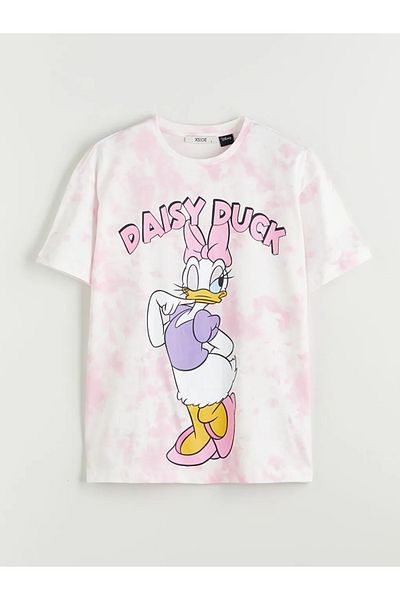 LC Waikiki Tricou XSIDE roz pentru femei, cu decolteu rotund, cu imprimeu Daisy Duck