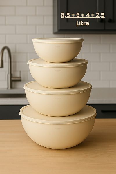 Melkan Home Set of 4 Large Size Storage Containers – Dough Basin with Soft Lid & Flour and Ration Storage Container - Bowls