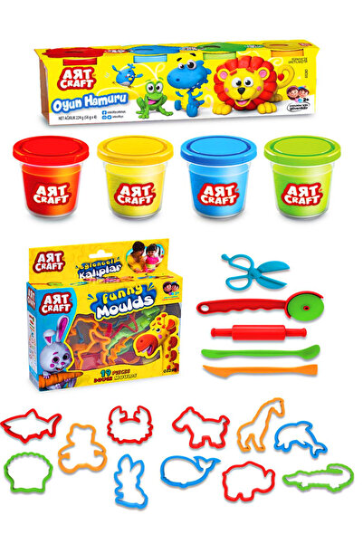 a v d a ART 4 Renk 224gr Oyun Hamuru ve 14 parça Eğlenceli Kalıplar Oyun Hamu...