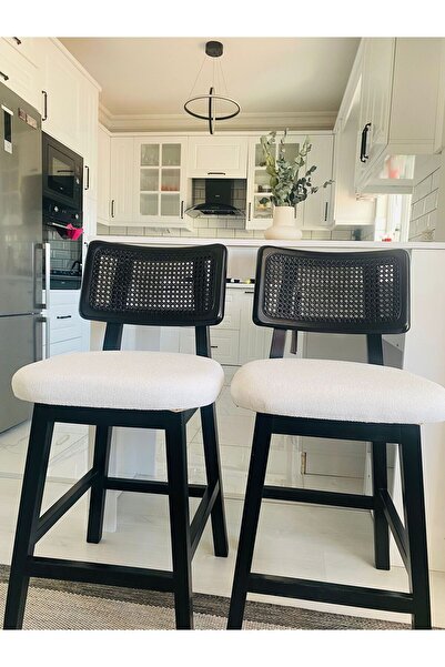 SEZBİL Hazeran (2 ADET) Ahşap Bar Sandalyesi - Ahşap Ada Mutfak Sandalyesi