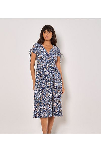 Apricot Ditsy Floral Midikleid mit Knopfleiste