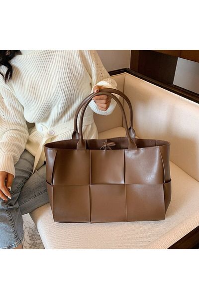 Generic Women's Large Woven Leather Top Handle Shoulder Bag with Extra Large Wallet