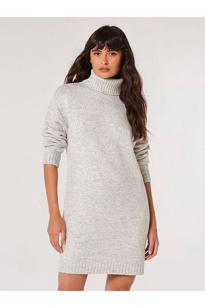Apricot Ausschnitt ile Minikleid Rollkragenpullover