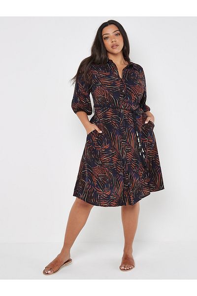 Apricot Hemdblusenkleid mit Animalprint