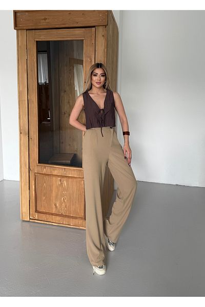 mor butik Women's Camel Color Palazzo Pants Myth010001