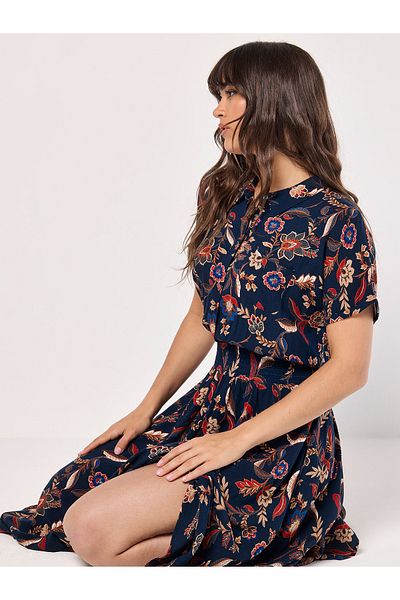 Apricot Midikleid mit floralem Hanky-Saum