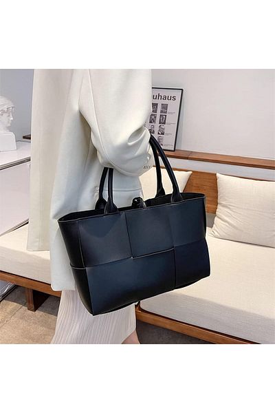 Generic Women's Large Woven Leather Top Handle Shoulder Bag with Extra Large Wallet