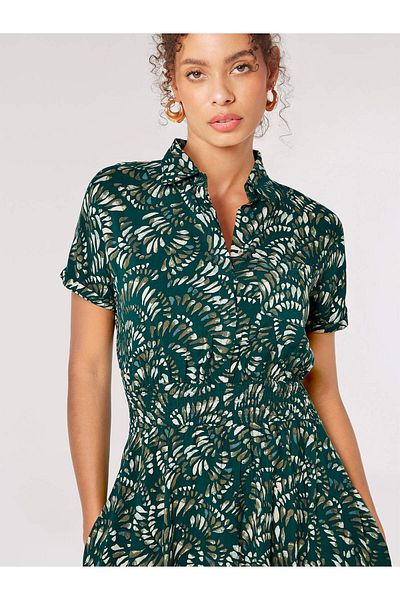 Apricot Midikleid mit grafischem Blattshirt