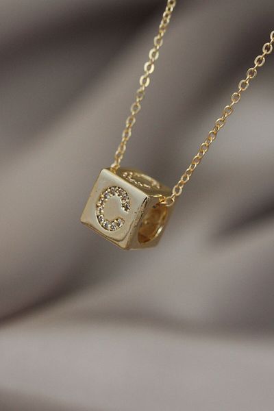 Skygo Gold Color Zircon Stone Cube Model C Letter Necklace - Tj-Bko5199