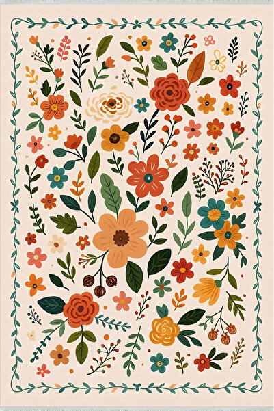 TNYLOF Renkli Çiçek Desenli Halı – Kaymaz & Makinede Yıkanabilir | Bebek ve E...