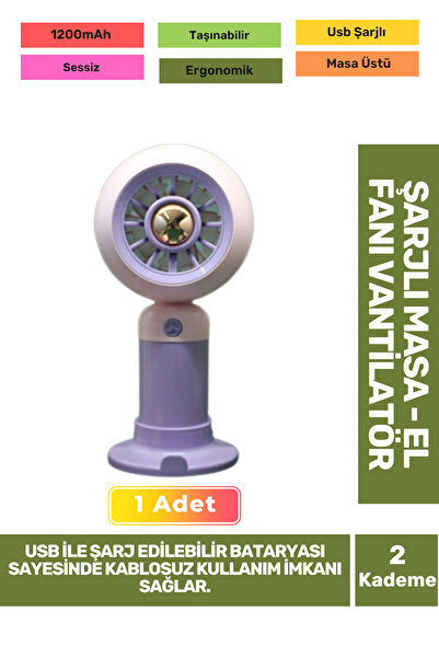 Carlburn Sessiz 2 Kademeli Hafif Kablosuz 1200mAh Pervaneli Taşınabilir Usb Şarjlı Masa El Fanı Vantilatör