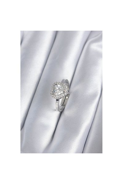Skygo Brass Silver Color Zircon Stone Heart Charm Model Women's Ring - TJ-BYK2861