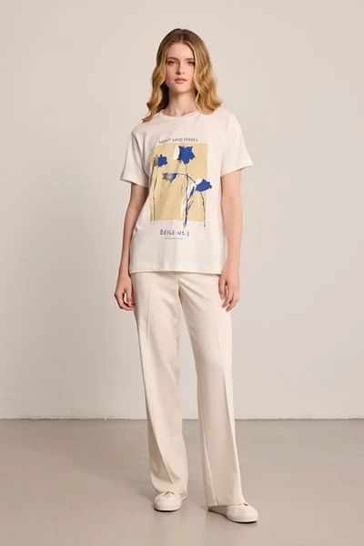 Gusto Floral Printed T-Shirt - Ecru