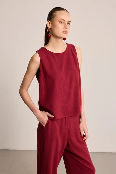 Gusto Αμάνικη Λινή Μπλούζα - Claret Red