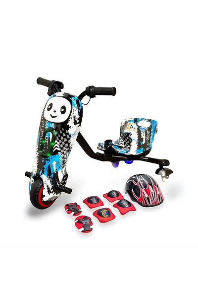 Generic Electric Drift Scooter | Small | 36V | Black, White & Blue | 3-Wheel Panda Design